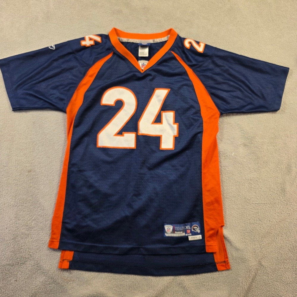 Reebok Denver Broncos Jersey Boys XL Navy Blue Champ Bailey 24 Sports Streetwear